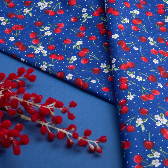 Тканина поплин бавовна, натуральна тканина вишня синя, фото 3