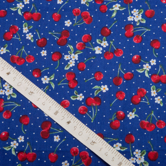 Тканина поплин бавовна, натуральна тканина вишня синя, фото 4