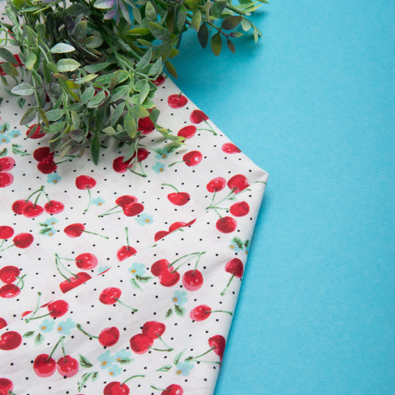 Тканина поплин бавовна, натуральна тканина вишня біла, фото 3