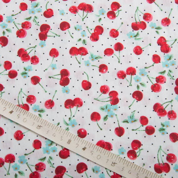 Тканина поплин бавовна, натуральна тканина вишня біла, фото 4