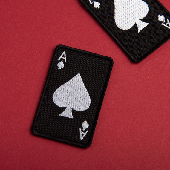 Набір шевронів 2 шт з липучкою Карта Туз Пік Ace of Spades 5х8 см чорний, вишитий патч нашивка, тактичний шеврон, фото 5 Набір шевронів 2 шт з липучкою Карта Туз Пік Ace of Spades 5х8 см чорний, вишитий патч нашивка, тактичний шеврон, фото 5