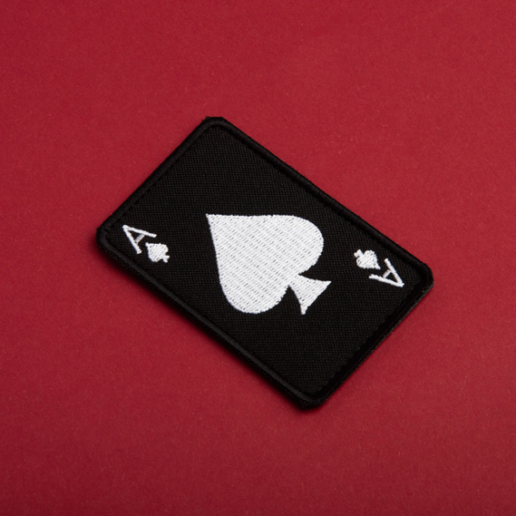 Набір шевронів 2 шт з липучкою Карта Туз Пік Ace of Spades 5х8 см чорний, вишитий патч нашивка, тактичний шеврон, фото 7 Набір шевронів 2 шт з липучкою Карта Туз Пік Ace of Spades 5х8 см чорний, вишитий патч нашивка, тактичний шеврон, фото 7