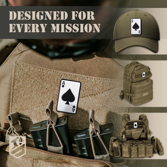 Набір шевронів 2 шт з липучкою Карта Туз Пік, Ace of Spades 5х8 см білий, вишитий патч нашивка, тактичний шеврон, фото 3 Набір шевронів 2 шт з липучкою Карта Туз Пік, Ace of Spades 5х8 см білий, вишитий патч нашивка, тактичний шеврон, фото 3