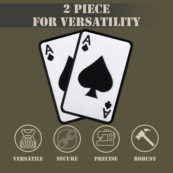 Набір шевронів 2 шт з липучкою Карта Туз Пік, Ace of Spades 5х8 см білий, вишитий патч нашивка, тактичний шеврон, фото 4 Набір шевронів 2 шт з липучкою Карта Туз Пік, Ace of Spades 5х8 см білий, вишитий патч нашивка, тактичний шеврон, фото 4