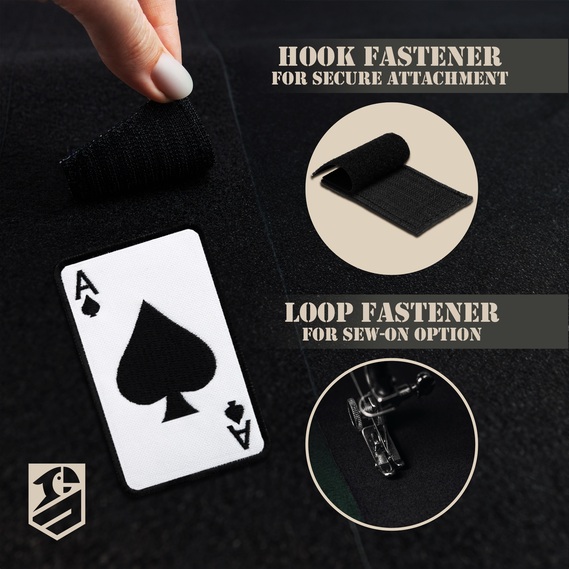 Набір шевронів 2 шт з липучкою Карта Туз Пік, Ace of Spades 5х8 см білий, вишитий патч нашивка, тактичний шеврон, фото 5 Набір шевронів 2 шт з липучкою Карта Туз Пік, Ace of Spades 5х8 см білий, вишитий патч нашивка, тактичний шеврон, фото 5