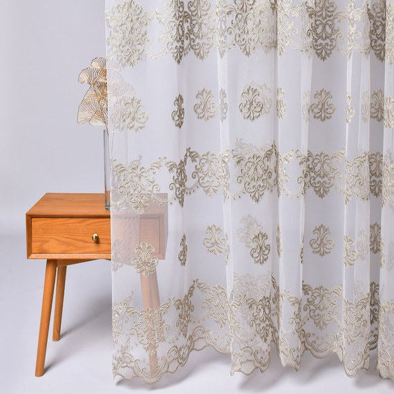 Ткань тюль фатин c вышивкой Нарина V-916 візон, фото 1 Ткань тюль фатин c вышивкой Нарина V-916 візон, фото 1