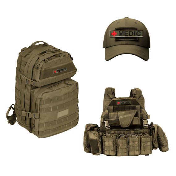 Набор шевронов 2 шт на липучкой планке MEDIC хаки 2,5х12 см, шевронная нашивка медика, медицинский, медик, фото 3