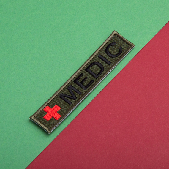 Набор шевронов 2 шт на липучкой планке MEDIC хаки 2,5х12 см, шевронная нашивка медика, медицинский, медик, фото 8