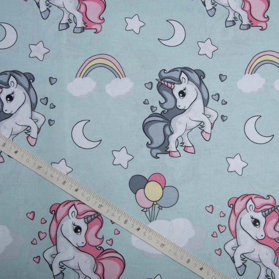 Ranfors coarse calico fabric 8919 Єдиноріг м`ята, фото 4