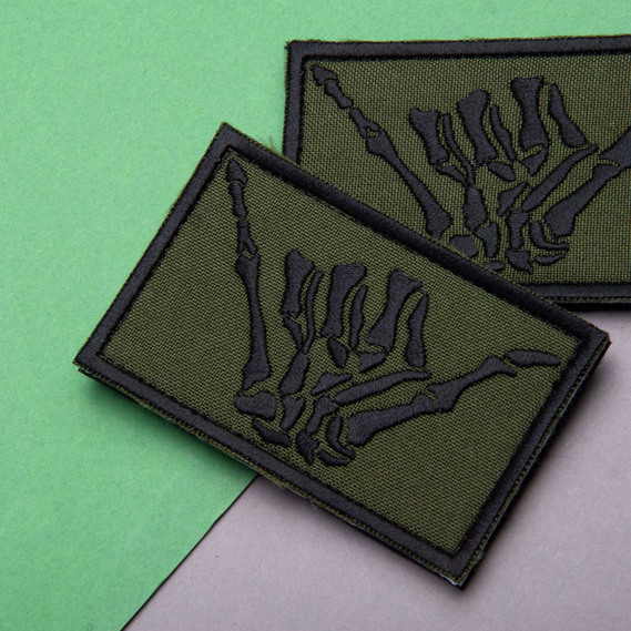 Набор шевронов 2 шт с липучкой Скелет рука, Shaka Hand, Aloha 5х8 см хакі, вышитый патч шеврон, нашивка, липучка, рука скелета, фото 6