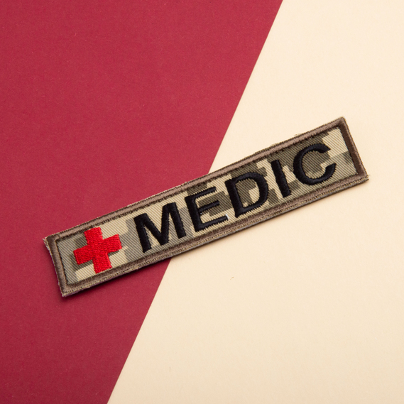 Набор шевронов 2 шт на липучке, планка MEDIC, Медик, шеврон медика, для медиков, пиксель 2,5х12 см, вышитый патч нашивка, фото 3