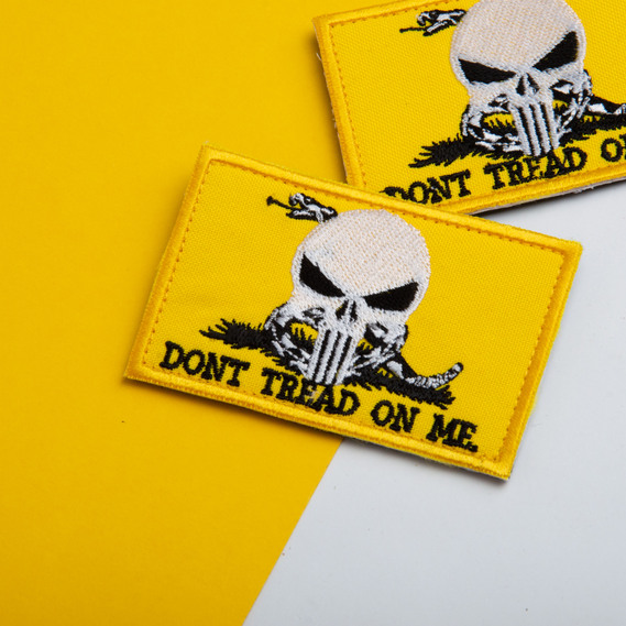Набор шевронов 2 шт с липучкой Змея Череп карателя, Don`t Tread On Me, Punisher, желтый вышитый патч шеврон нашивка, липучка, 5х8 см, фото 5