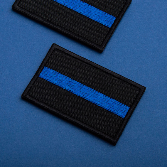 Набор шевронов 2 шт с липучкой Синяя полоса на черном 5х8 см, вышитый патч нашивка шеврон Полиция США, фото 2
