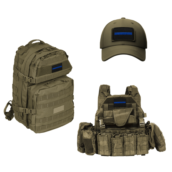 Набор шевронов 2 шт с липучкой Синяя полоса на черном 5х8 см, вышитый патч нашивка шеврон Полиция США, фото 3