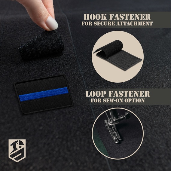 Набор шевронов 2 шт с липучкой Синяя полоса на черном 5х8 см, вышитый патч нашивка шеврон Полиция США, фото 4