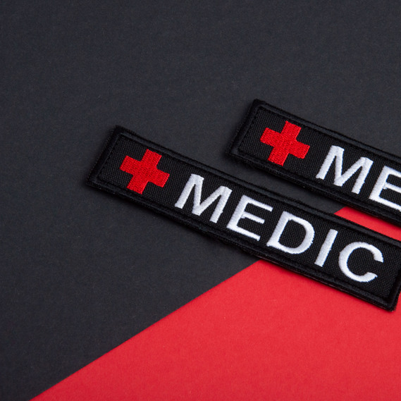 Набор шевронов 2 шт на липучке планка MEDIC черный 2,5х12 см, вышитый патч нашивка шеврон медика, медицинский, медик, фото 4