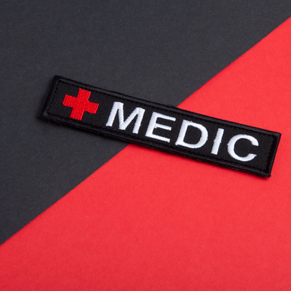 Набор шевронов 2 шт на липучке планка MEDIC черный 2,5х12 см, вышитый патч нашивка шеврон медика, медицинский, медик, фото 7