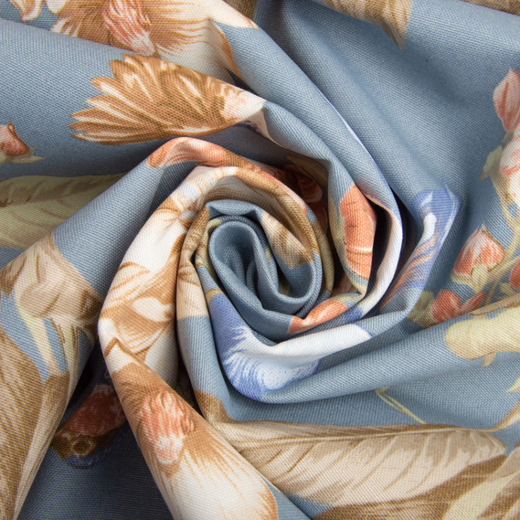 Тканина декоративна Колібрі бавовна з водовідштовхувальним просоченням, для скатертин, штор, декору V-65 джинс, фото 1