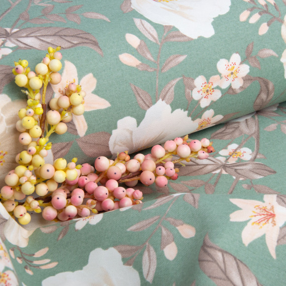 Тканина декоративна бавовна з водовідштовхувальним просоченням для скатертин, штор, декору V-09 Лілія зелена, фото 4