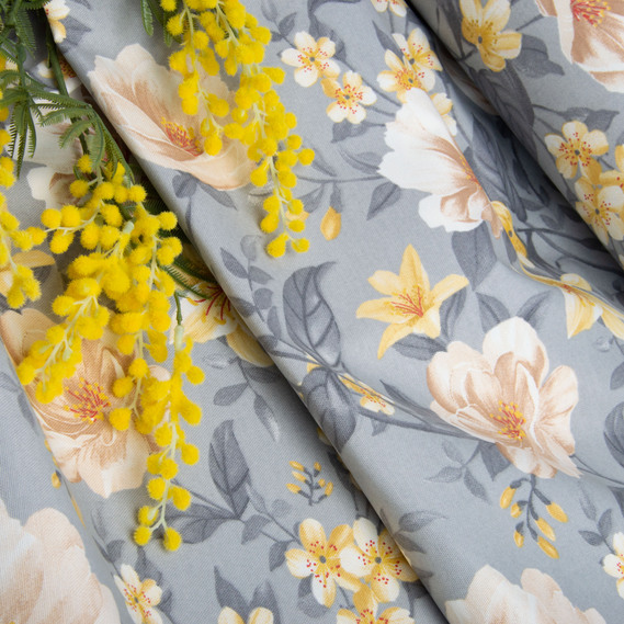 Тканина декоративна бавовна з водовідштовхувальним просоченням для скатертин, штор, декору V-10 Лілія на сірому, фото 5