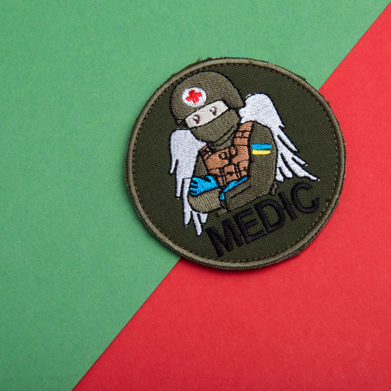 Набор шевронов 2 шт на липучке MEDIC хаки 7,5х7,5 см, вышитый патч шеврон нашивка медика, медицинский, медик, фото 6