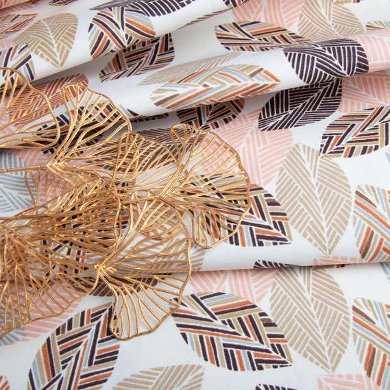 Тканина декоративна Листя бавовна з водовідштовхувальним просоченням, для скатертин, штор, декору V-04 беж,Листя, фото 4