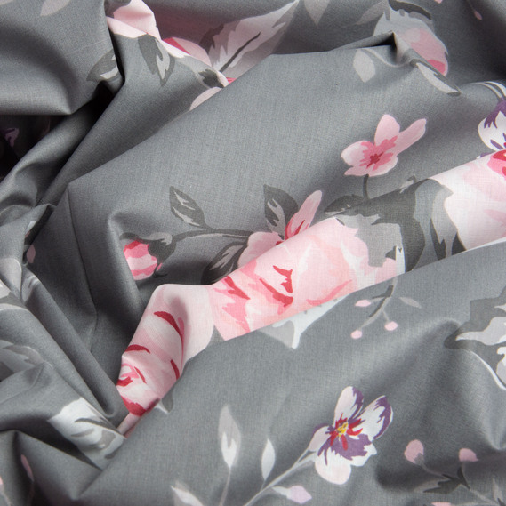 Ткань бязь ранфорс для постельного белья, хлопок, 130 гр/м2, 240 см 24954 троянди на сірому, фото 3