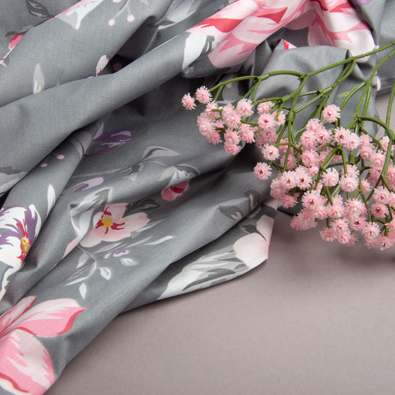 Ткань бязь ранфорс для постельного белья, хлопок, 130 гр/м2, 240 см 24954 троянди на сірому, фото 4