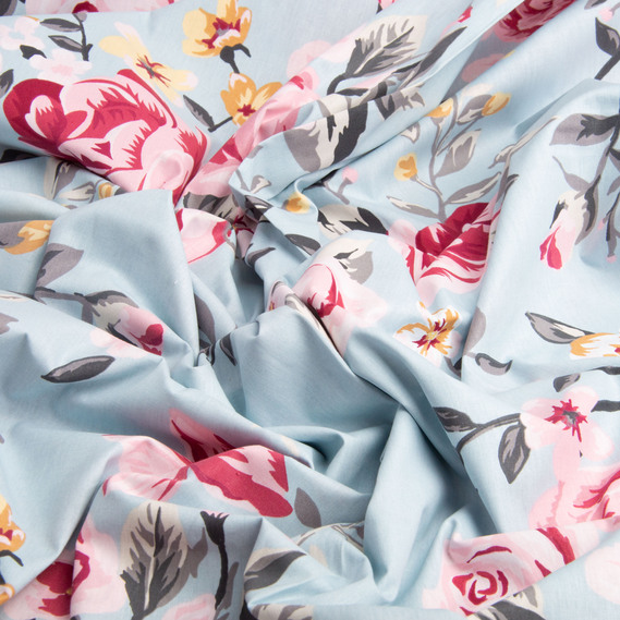 Ткань бязь ранфорс для постельного белья, хлопок, 130 гр/м2, 240 см 24954 троянди на блакитному, фото 3