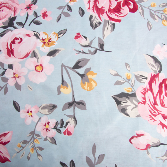 Ткань бязь ранфорс для постельного белья, хлопок, 130 гр/м2, 240 см 24954 троянди на блакитному, фото 4