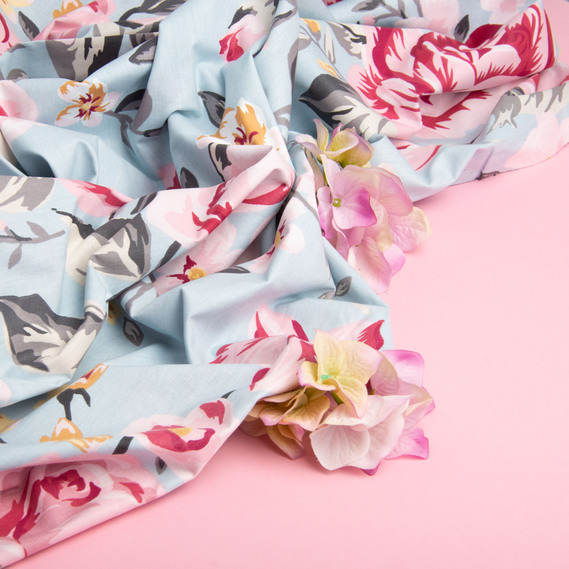 Ткань бязь ранфорс для постельного белья, хлопок, 130 гр/м2, 240 см 24954 троянди на блакитному, фото 5