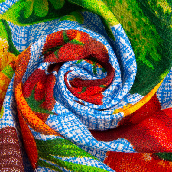 Тканина рушничкова вафельна Овочі на синьому, фото 1