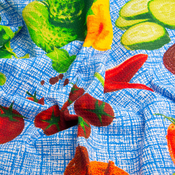 Тканина рушничкова вафельна Овочі на синьому, фото 2