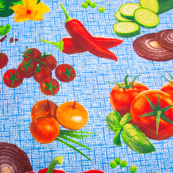 Тканина рушничкова вафельна Овочі на синьому, фото 3