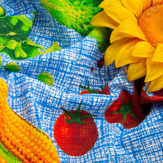 Тканина рушничкова вафельна Овочі на синьому, фото 4