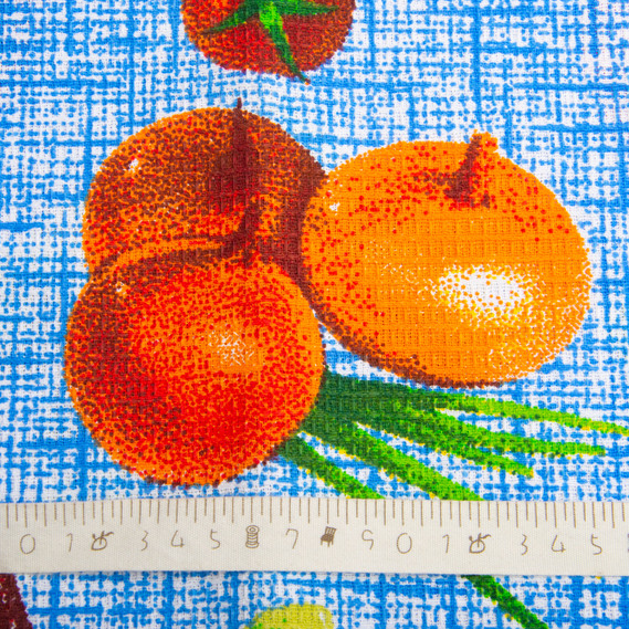 Тканина рушничкова вафельна Овочі на синьому, фото 5