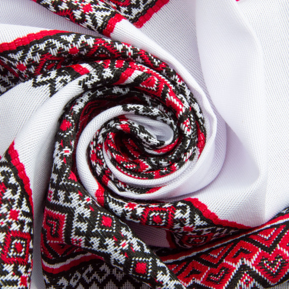 Ткань декоративная Анастасия с орнаментом красно-черная, этнический узор, фото 1