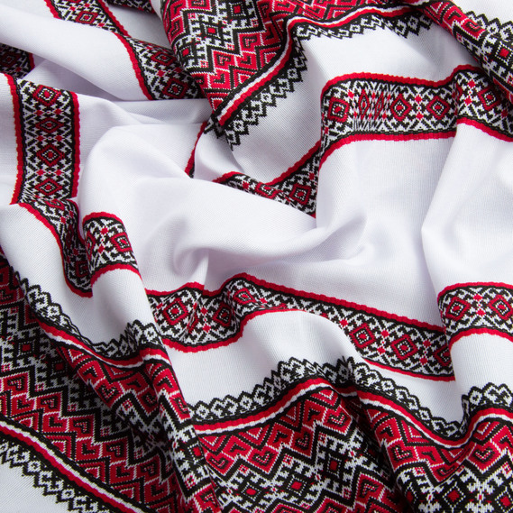 Ткань декоративная Анастасия с орнаментом красно-черная, этнический узор, фото 2 Ткань декоративная Анастасия с орнаментом красно-черная, этнический узор, фото 2