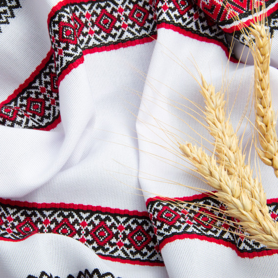 Ткань декоративная Анастасия с орнаментом красно-черная, этнический узор, фото 3