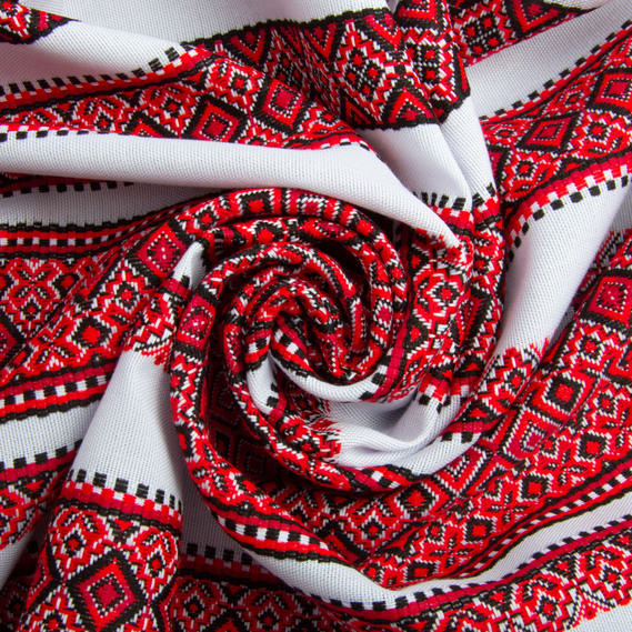 Тканина декоративна Анастасія з орнаментом червона етнічний візерунок, фото 1 Тканина декоративна Анастасія з орнаментом червона етнічний візерунок, фото 1