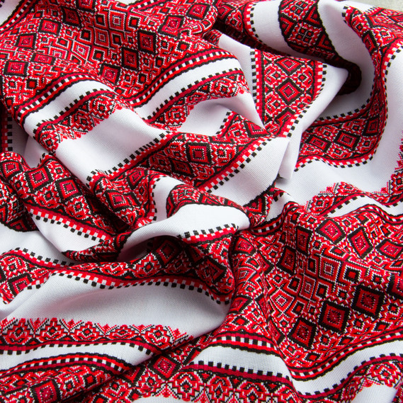 Тканина декоративна Анастасія з орнаментом червона етнічний візерунок, фото 2 Тканина декоративна Анастасія з орнаментом червона етнічний візерунок, фото 2