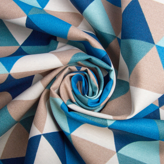 Тканина декоративна Трикутники бавовна з водовідштовхувальним просоченням для скатертин, штор, декору V-07 блакитна, фото 1