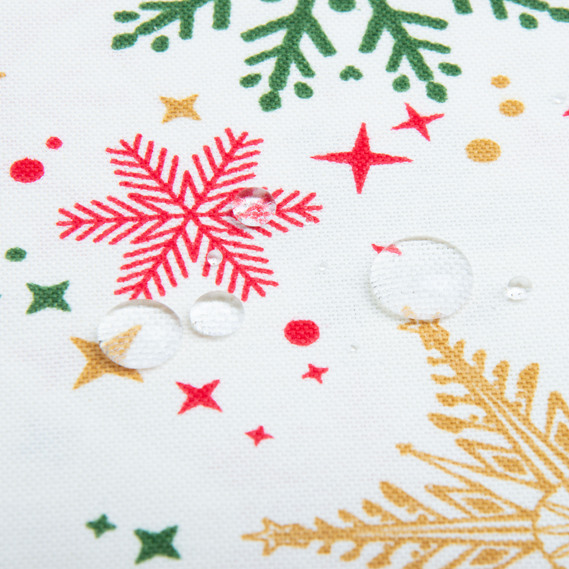 Ткань декоративная новогоднняя хлопок с водоотталкивающей пропиткой для скатертей, штор, декора V-01 молоко червона беж, фото 2 Ткань декоративная новогоднняя хлопок с водоотталкивающей пропиткой для скатертей, штор, декора V-01 молоко червона беж, фото 2