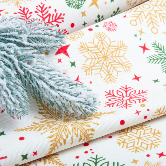 Ткань декоративная новогоднняя хлопок с водоотталкивающей пропиткой для скатертей, штор, декора V-01 молоко червона беж, фото 4 Ткань декоративная новогоднняя хлопок с водоотталкивающей пропиткой для скатертей, штор, декора V-01 молоко червона беж, фото 4