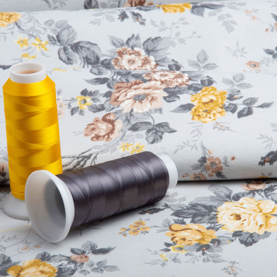 Тканина декоративна КВІТИ бавовна з водовідштовхувальним просоченням, для скатертин, штор, декору V-003 сіра, фото 4