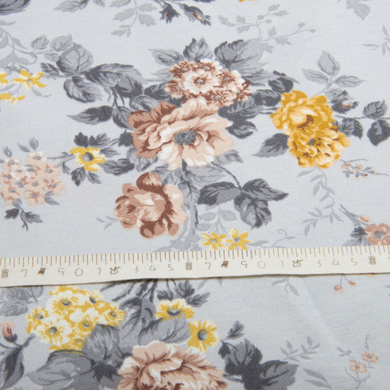 Тканина декоративна КВІТИ бавовна з водовідштовхувальним просоченням, для скатертин, штор, декору V-003 сіра, фото 5