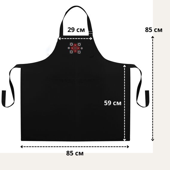 Фартук универсальный с этно вышивкой и карманом, водоотталкивающий, хлопок, большой размер, для женщин и мужчин. чорний, фото 5 Фартук универсальный с этно вышивкой и карманом, водоотталкивающий, хлопок, большой размер, для женщин и мужчин. чорний, фото 5