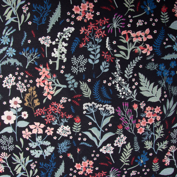 Тканина декоративна КВІТИ бавовна з водовідштовхувальним просоченням, для скатертин, штор, декору V-001 чорна, фото 3