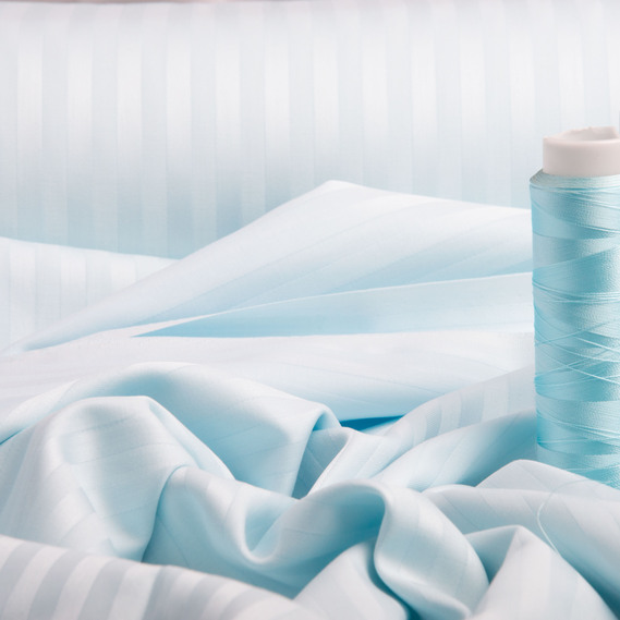 Тканина сатин для постільної білизни жакард смуга 1 см, бавовна, щіл 130 гр/м2, 240 см блакитний , фото 3