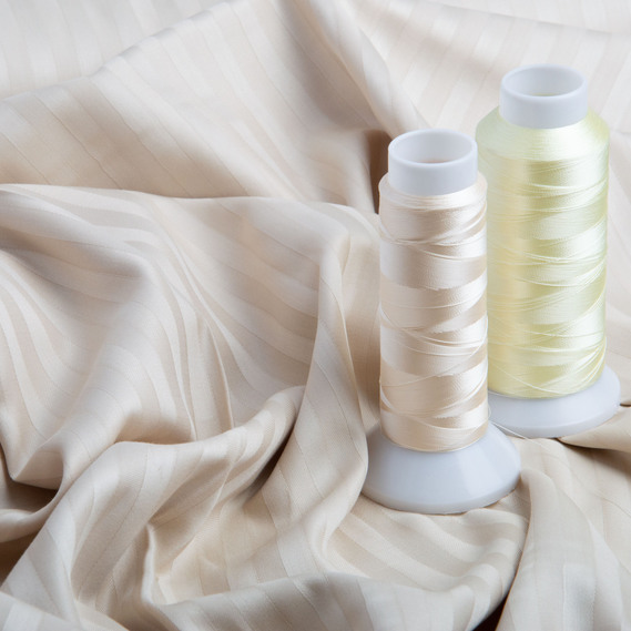 Тканина сатин для постільної білизни жакард смуга 1 см, бавовна, щіл 130 гр/м2, 240 см V-25 беж, фото 4